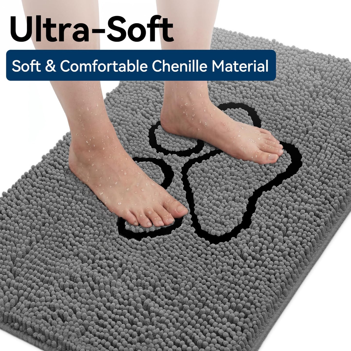 Bcoimo Super Absorbent Chenille Doormat – Non-Slip Quick Dry Entryway Rug Ideal for Homes with Dogs, Machine Washable Dirt Trapper for Muddy Paws (Grey 30×20 Inches)