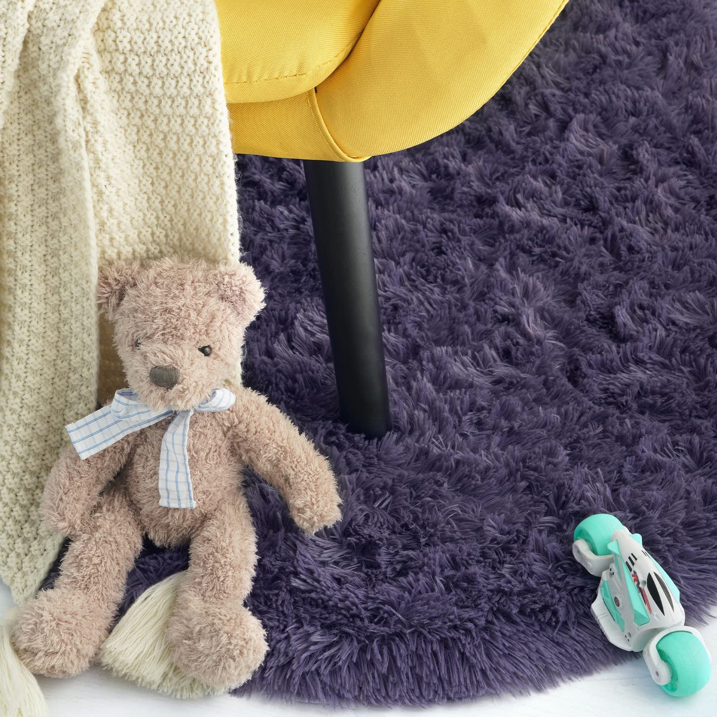 ISEAU Oval Fluffy Rug Carpets, Modern Plush Shaggy Area Rug for Kids Bedroom Extra Comfy Cute Nursery Mat Bedside Mats for Boys Girls Room Home Decor, 2.6 x 5.3ft, Grey Purple