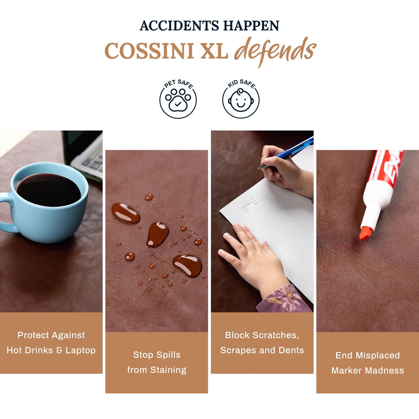Cossini XL Desk Pad - Large Vegan Leather Desk Mat (17 x 36) - Buttery Smooth Writing, Damage Blocking, Non-Slip, Waterproof - Home Office Computer Desk Protector Blotter Laptop Keyboard Mouse Pad