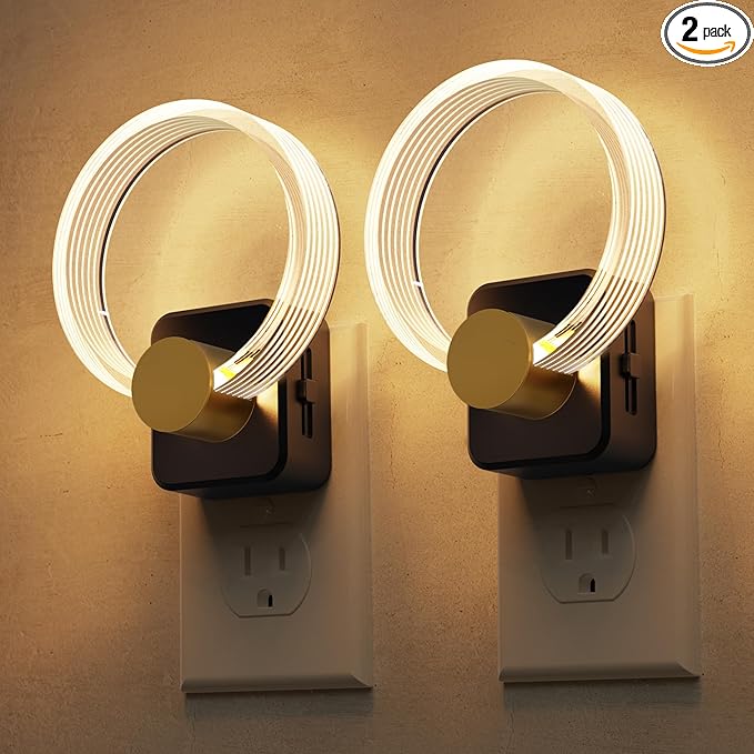 L LOHAS LED Night Lights Plug into Wall, 2 Pack Plug in Night Lights with Light Sensor, 3000K Soft White, 0-100LM Brightness Adjustable, Acrylic Nightlight for Bathroom Bedroom Hallway