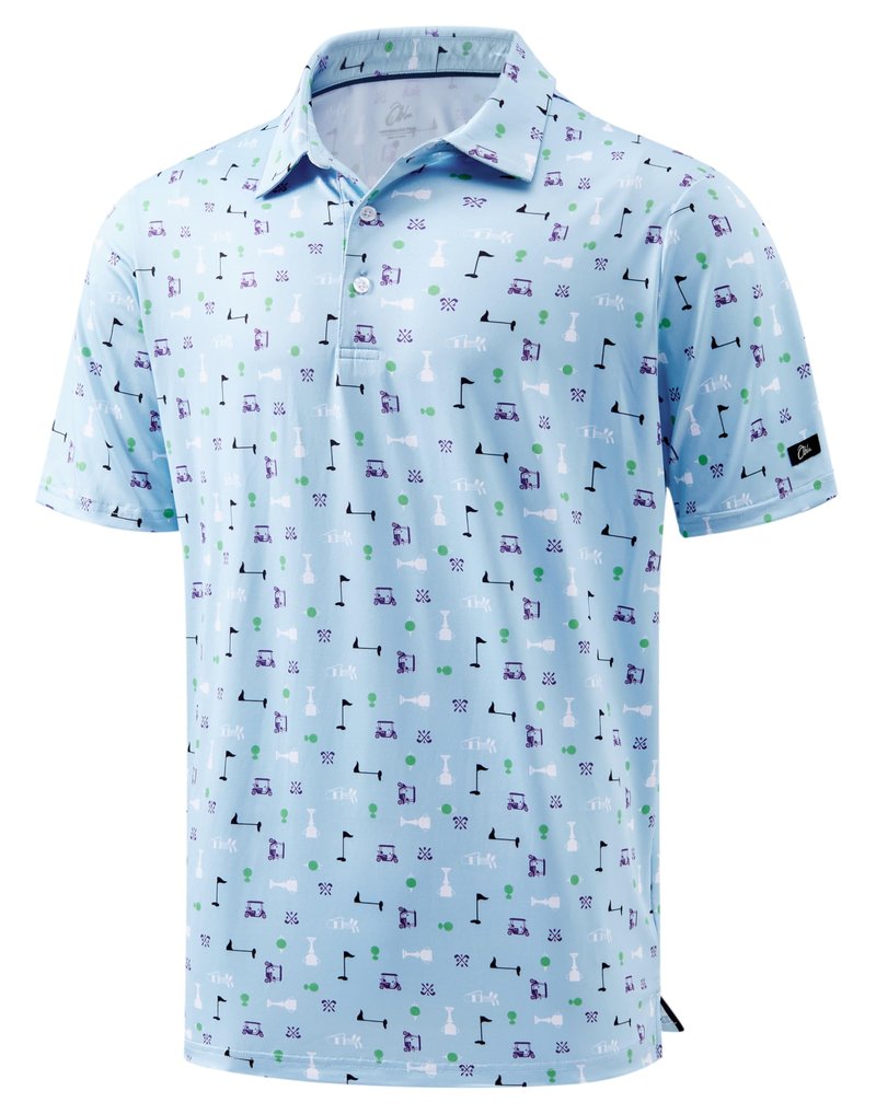Obla Mens Golf Polo Shirts Short Sleeve Dry Fit Performance Moisture Wicking Casual Print Collared Golf Shirts for Men (Blue Golf Flag_XXL)