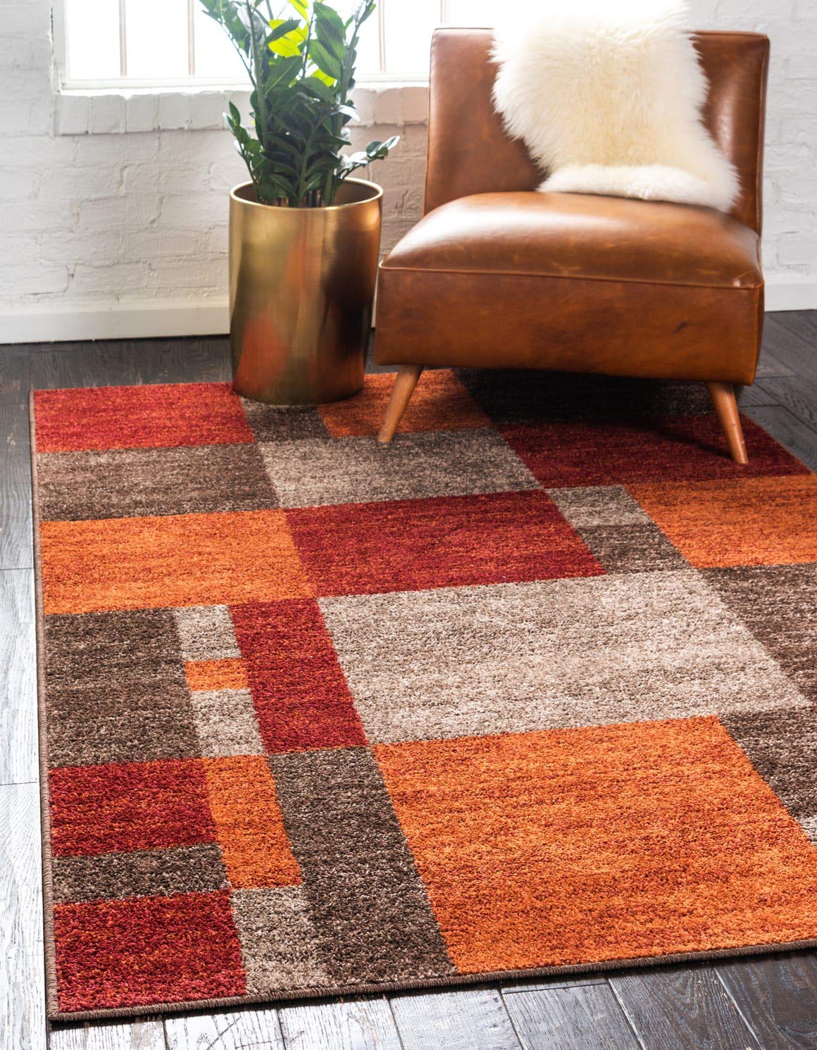 Unique Loom Autumn Collection Modern Contemporary Casual Abstract Area Rug, 5' 3" x 8', Multi/Dark Brown