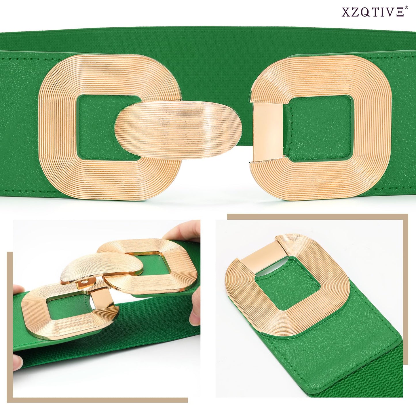 XZQTIVE Women Wide Elastic Belts for Dress Fashion Stretchy Waist Belts for Ladies with Gold Buckle