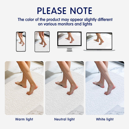 SUBRTEX Bathroom Rugs Chenille Bath Rug Soft Short Plush Bath Mat Soft Shower Mat Water Absorbent Shower Mat Quick Dry Machine Washable(White,18" x 24")