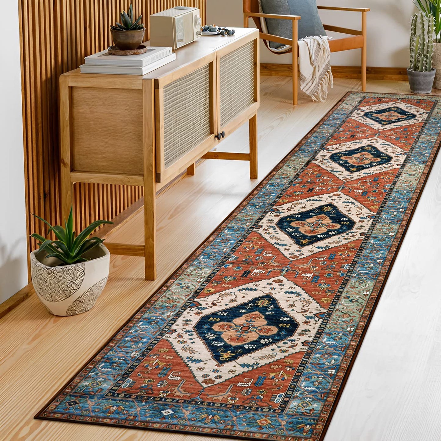 Lahome Boho Runner Rugs for Hallway 2x10 Extra Long Washable Non-Slip Hallway Rug Runner Low-Pile Stair Kitchen Carpet Oriental Throw Carpet for Entrance Bathroom Living Room Mat Foyer Adelyn