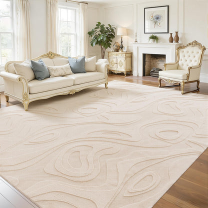 UKISS Washable Rugs 8'x10' Area Rugs for Living Room ，Ultra Soft Faux Rabbit Fur Embossed Rug for Bedroom, Non Slip&Non-Shedding Low Pile Large Carpets for Home Decor Beige