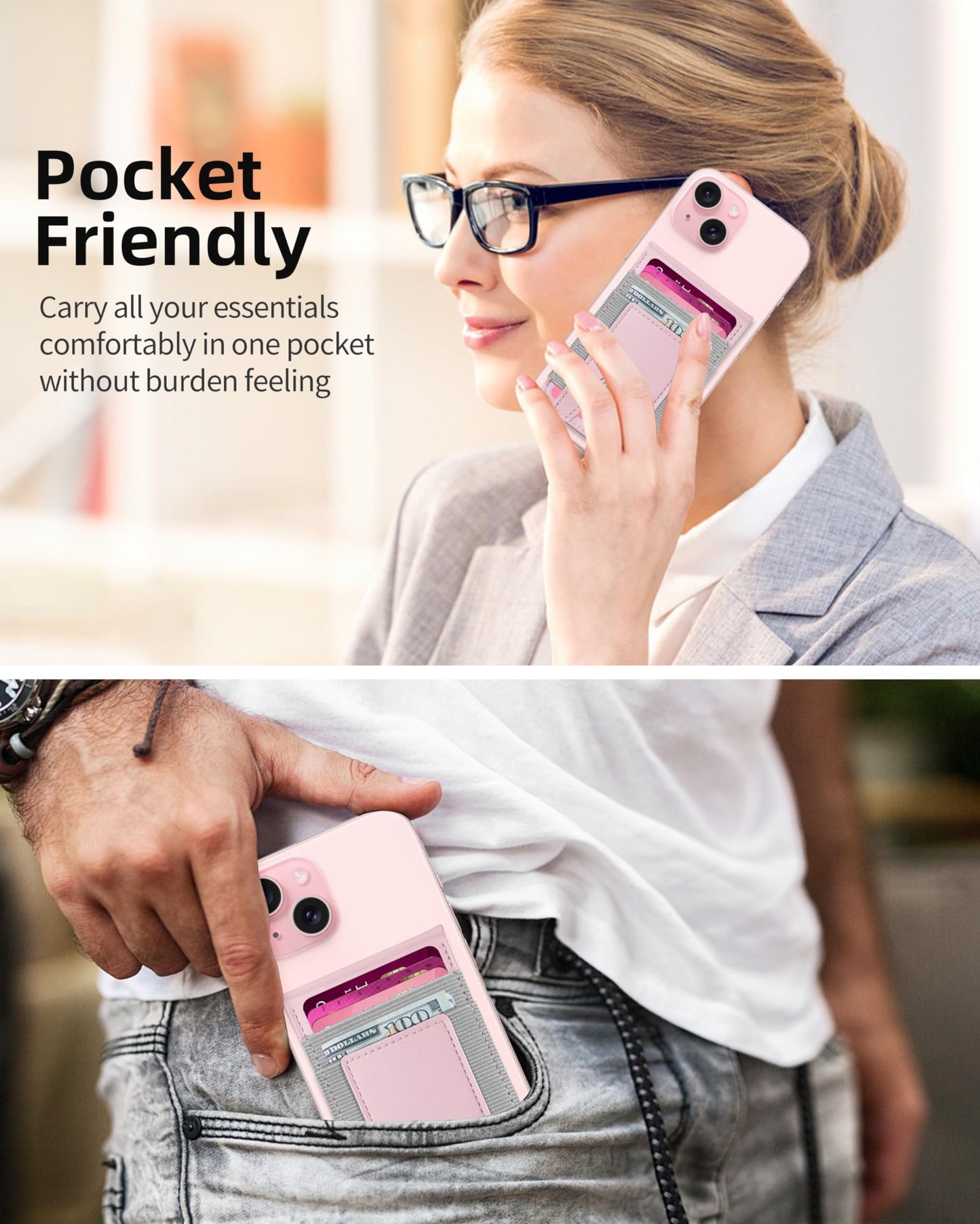 For Magsafe Wallet Stand, Strongest Magnetic Wallet for iPhone 17/16/15/14/13/12 Series, Adjustable Stand, ID Window, 4 Card Slots, 10 Cards Holder, Vegan Leather, RFID Blocking, Pink