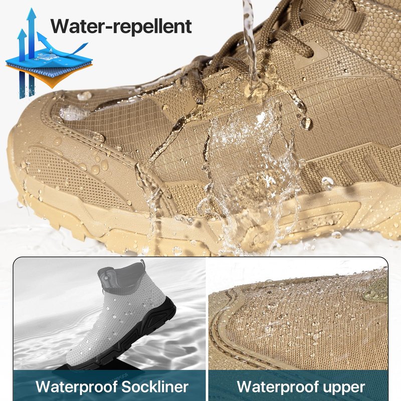 FREE SOLDIER Men's Waterproof Hiking Boots Lightweight Outdoor Mid Trekking Climbing Boots Men(Tan 12)