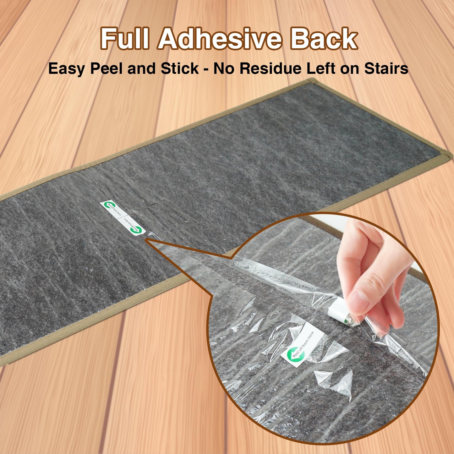 Stair Treads for Wooden Steps,Washable Peel and Stick Stair Tread Covers,Reusable Carpet Stair Treads Runner Rugs for Kids/Elders/Pets (Khaki, 4Pack 8"X30")