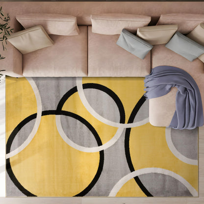 Rugshop Contemporary Abstract Circles Area Rug, Fade-Resistant Carpet for Living Room, Bedroom, or Dining Room, Yellow, 7'10" x 10'2"