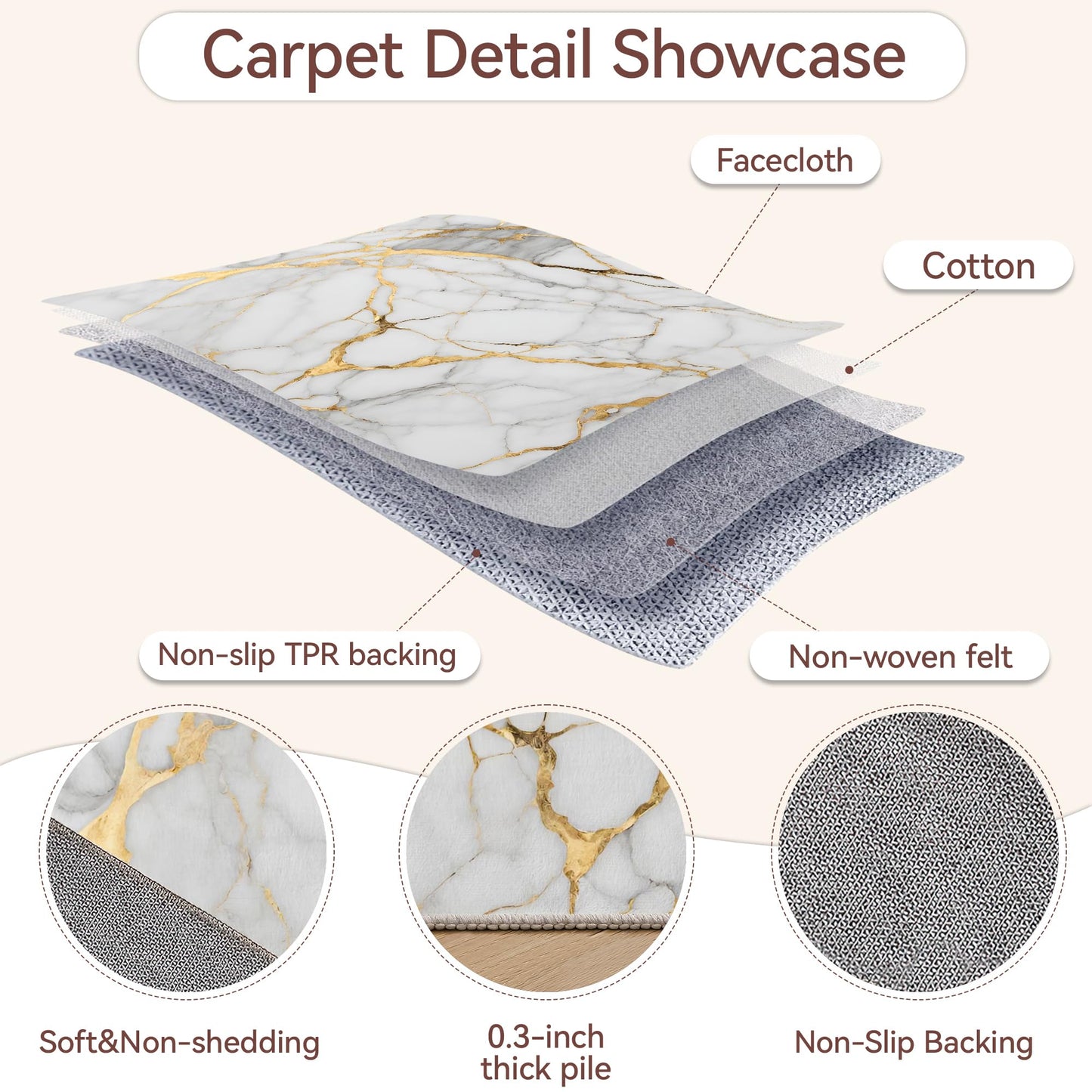 Marble White Gold Washable Area Rugs 5x7,Modern Abstract Area Rug for Living Room Bedroom,Indoor Non-Slip Large Throw Carpet for Kitchen Entryway Bathroom Office