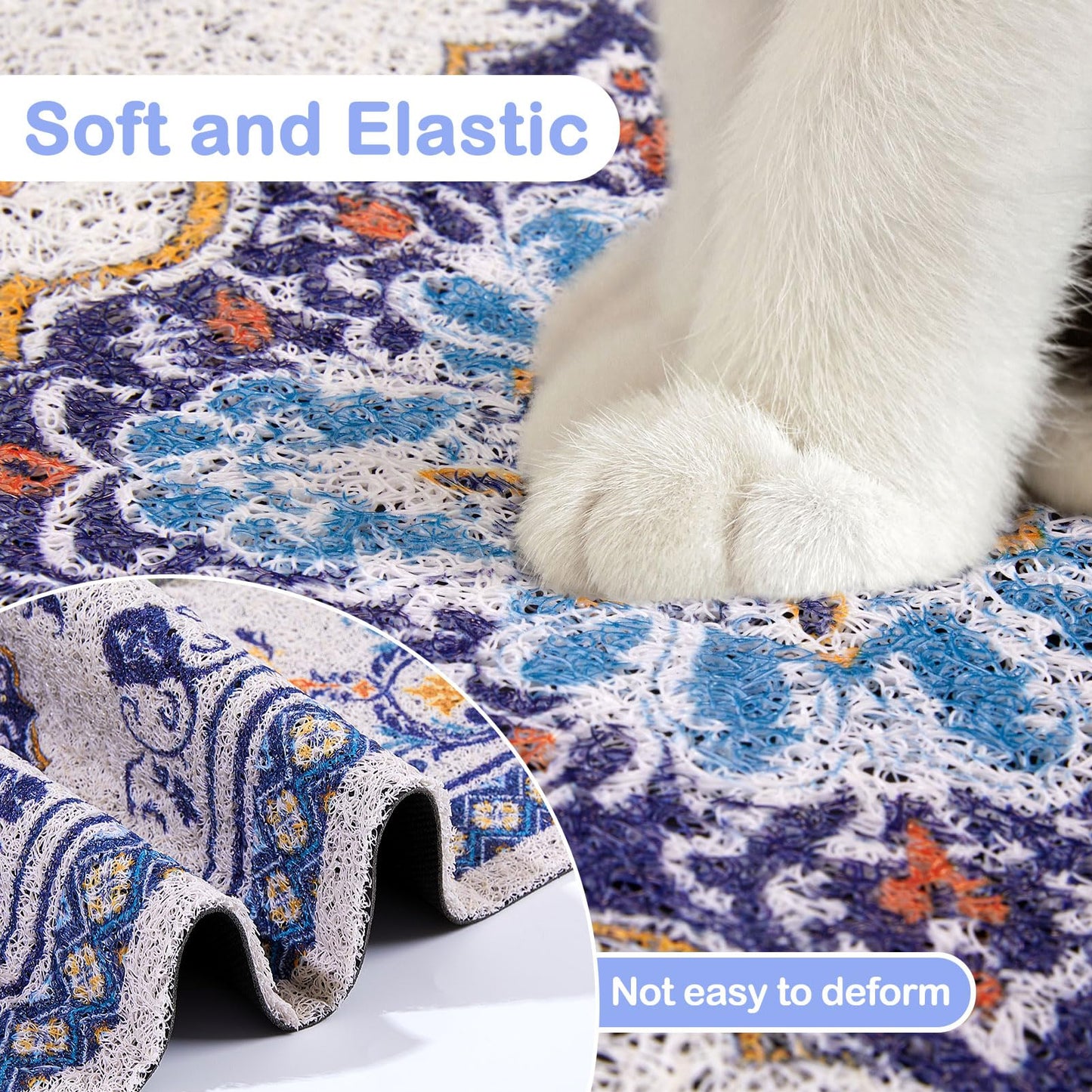 Glittme Cat Litter Mat with Non-Slip Bottom Litter Box Mat 33"X22" Litter Trapping Mat Easy to Clean Washable Cat Food Mat for Kitty,L