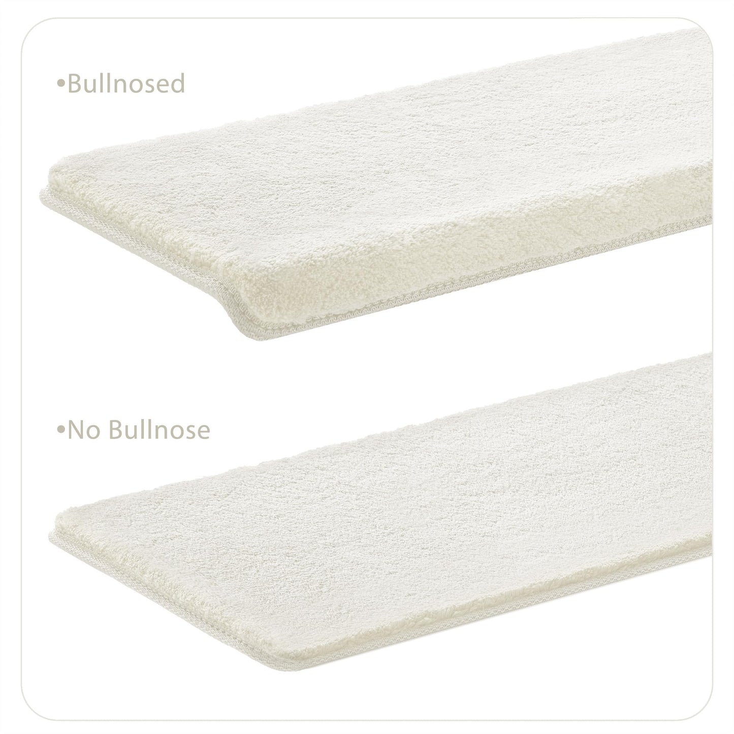 PURE ERA Carpet Stair Treads Ultra Plush 9.5" X 30"Soft Bullnose Indoor Stair Protectors Pet-Friendly Non-Slip Skid Resistant Tape Free Washable Reusable(2 Pieces,White)