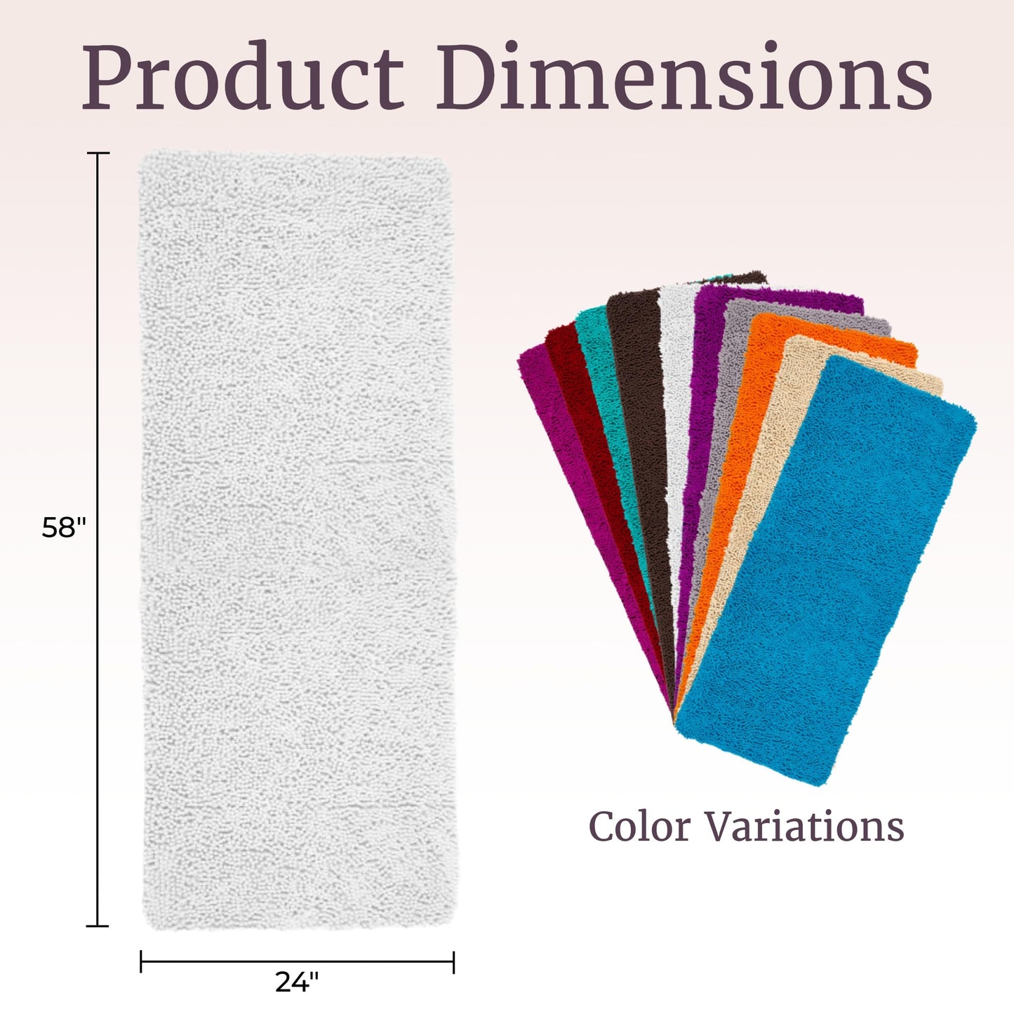 Bath Mat - 58x24-Inch Bathroom Runner with Non-Slip Backing - Absorbent High-Pile Chenille Memory Foam Bathroom Rug by Lavish Home (White)