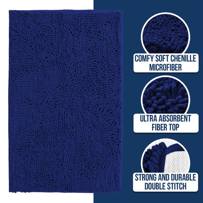 Muddy Mat® | Chenille Bathroom Rugs Quick Dry Microfiber Mats Non Slip Washable, Extra Thick, Soft and Highly Absorbent Bath Mats for Bathroom, Kitchen, and Shower Floor - Navy Blue 19"x30"