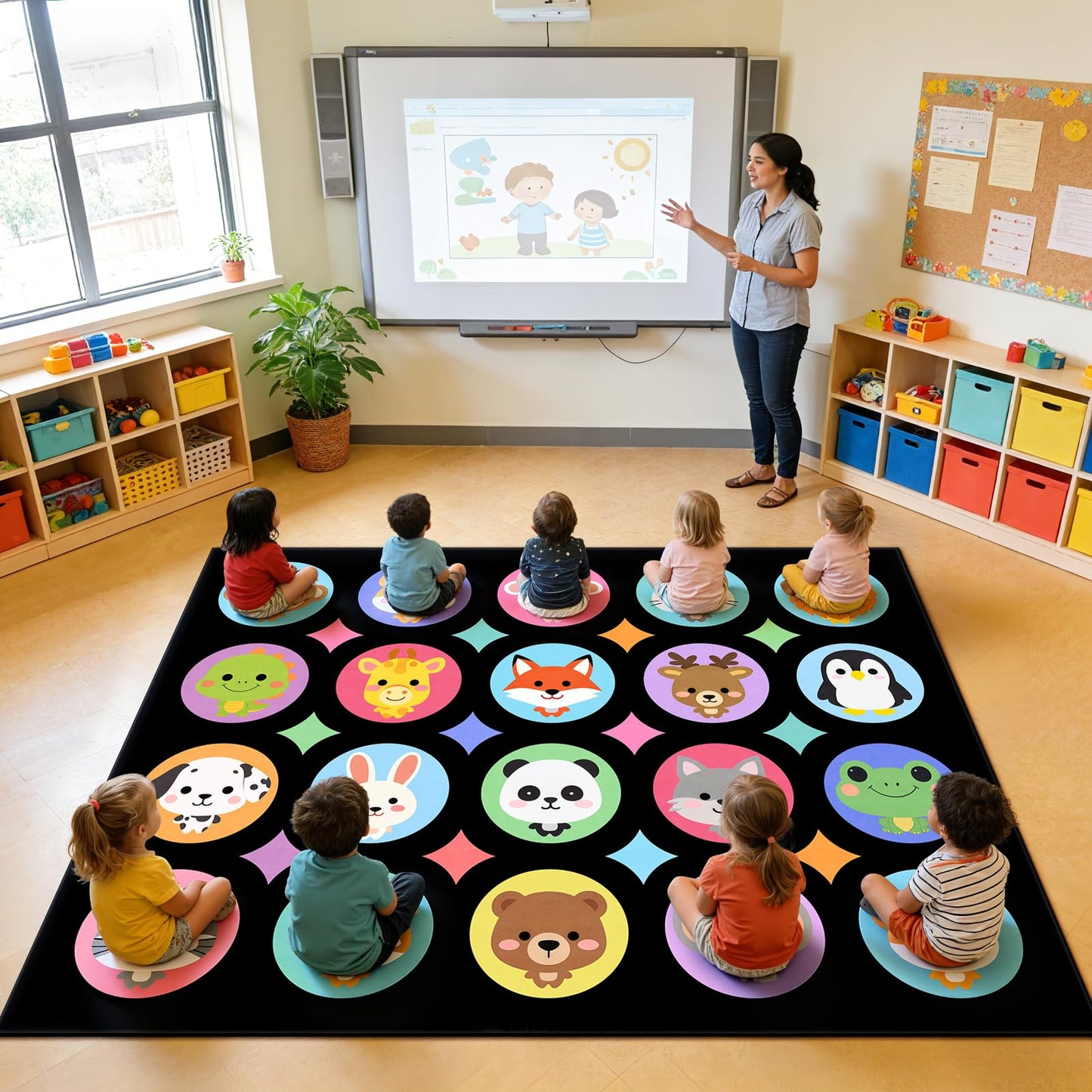 Kimicole 20 Seats Classroom Rugs for Elementary Preschool 8x10 Animal Black