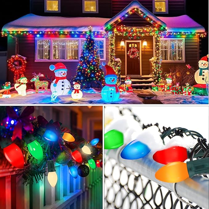 Christmas Decorations - C7 LED Christmas Lights Outdoor, 25Ft Vintage Christmas Lights Multicolor LED Christmas Tree Lights Shatterproof with 25+2 Bulbs for Christmas Tree Home Yard Decor, 0.6W