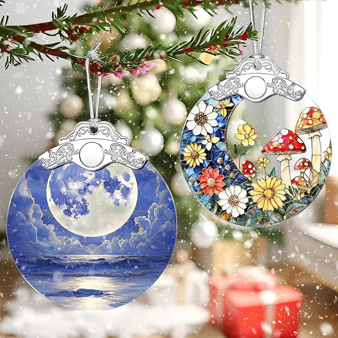 Full Moon Over Ocean Ornament – Christmas Decoration & Christmas Ornament; Stained Glass Holiday Decoration (Holiday Present, Bauble Present, Gift Idea, Gift Exchange) | Heirloom Keepsakes