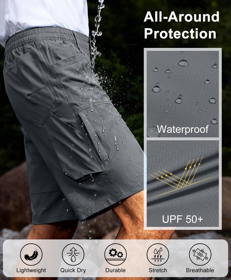 Little Donkey Andy Men's Hiking Cargo Shorts Quick Dry Waterproof Lightweight Golf Shorts Stretch Casual Short with 9 Pockets Water Resistant (Gray L)