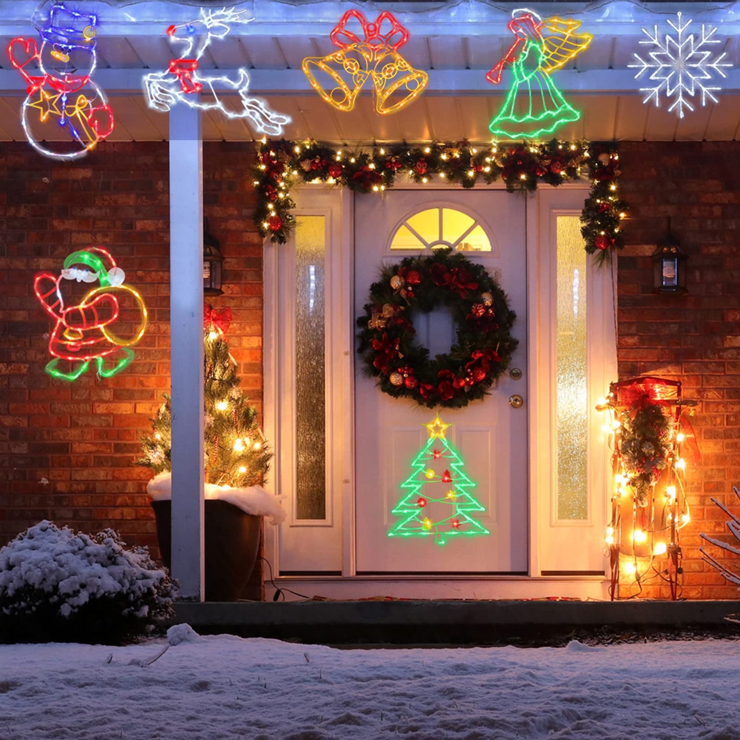 TRWYMZ Christmas Decorations - 16" Christmas Window Silhouette Lights - 4 Pack Colour Lighted Santa & Angel & Snowman & Christmas Tree for Holiday Indoor and Outdoor Wall Door Window Decorate