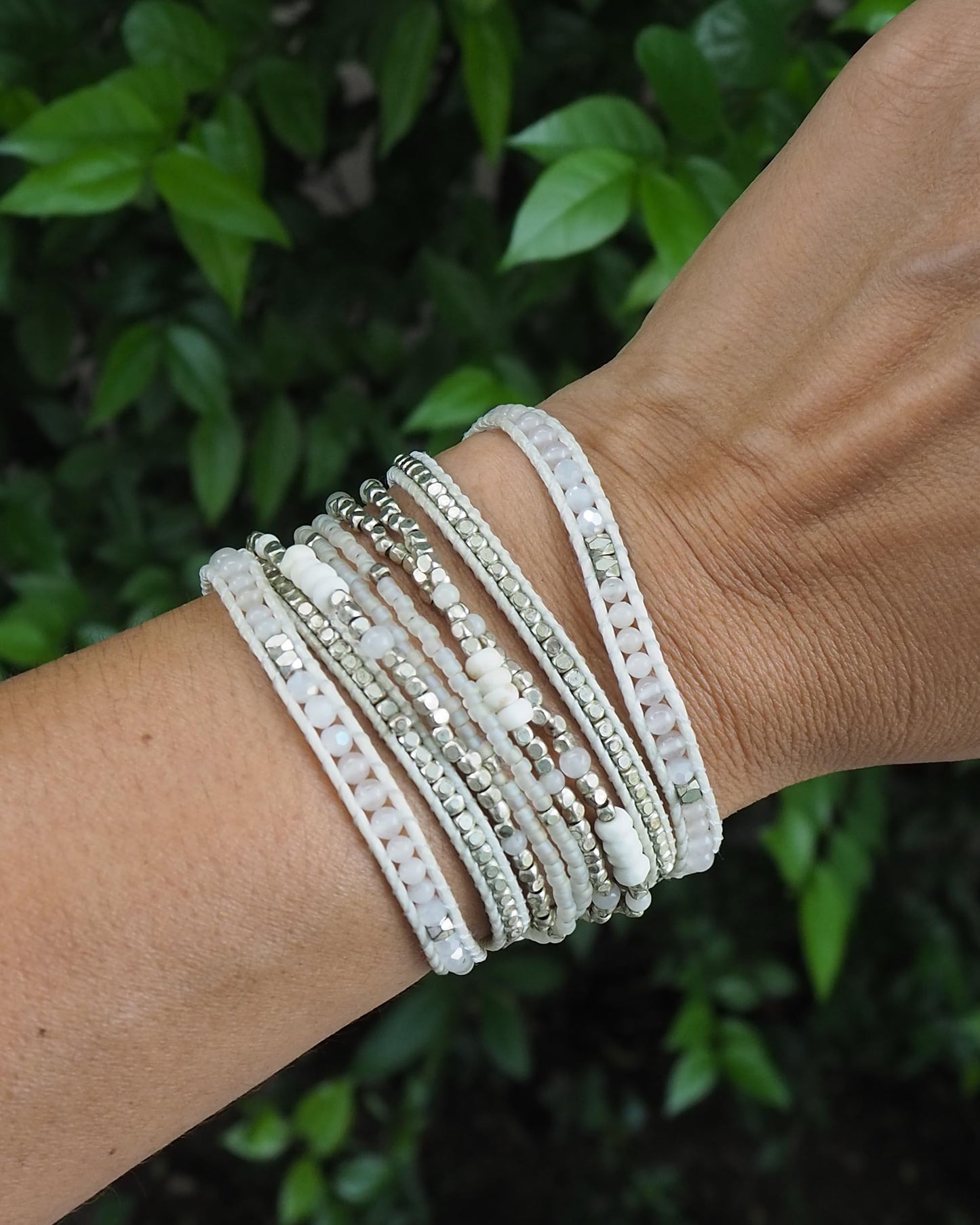 G2F DESIGN Bracelet for Women – Handmade Vegan Boho Natural Stone Layered Bracelet, Thailand Bohemian Stackable Beaded Wrap Bracelets (A13-Chantilly lace)