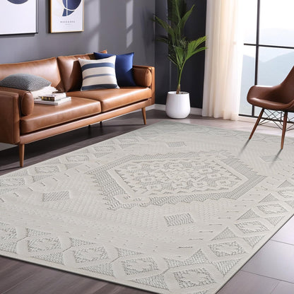 Luul Home Modern Micro Loop Indoor Area Rugs for Living Room Bedroom Kitchen Geometric Trellis White 4x6 Luxury Durable Low and High Pile Non-Shedding Stain Resistant Soft Area Carpet 4 x 6