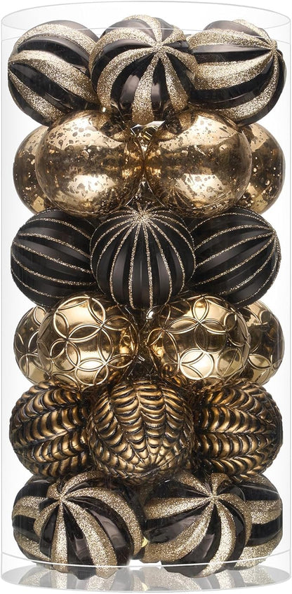 JORNOY Christmas Balls Ornaments, 30ct Shatterproof Xmas Tree Decorations, Hanging Bulbs Baubles Set with String for Holiday Home Party Decor, 2.36 inch/60mm, Black&Gold