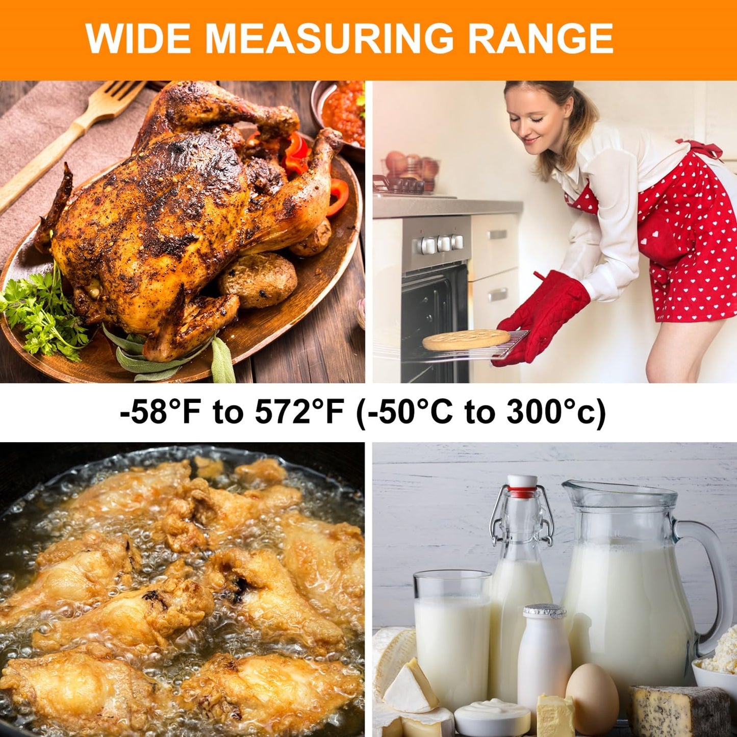 Digital Meat Thermometer Backlight,Waterproof Instant Read Food Thermometer for Cooking Grilling BBQ Baking Liquids Beef Turkey (Black)
