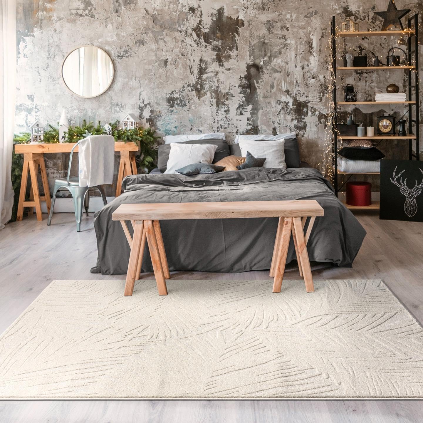 LUXE WEAVERS Floral Palm Leaf Cream 4x6 Area Rug, Neutral Living Room Carpet