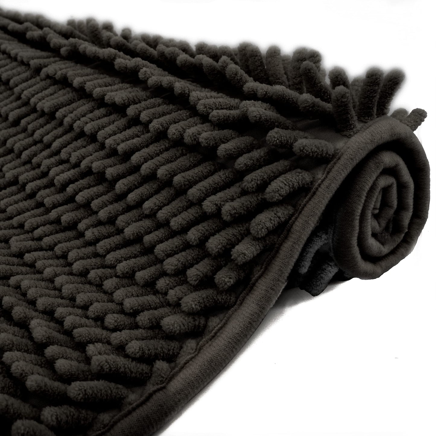 Eanpet Chenille Bath Mat Non-Slip Microfiber Floor Mat Baby Bath Mat for Kids Ultra Soft Washable Bathroom Dry Fast Water Absorbent Shower Mat Area Rugs (15.3" x 23.2", Black)