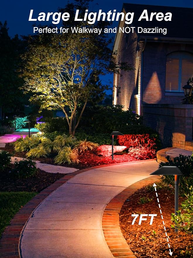 5W RGBW Low Voltage Landscape Lights LED Pathway Lights with Connectors,IP66 Waterproof Color Changing Landscape Lighting 12-24V Landscape Path Light for Walkway Garden Yard Lawn (12Pack)