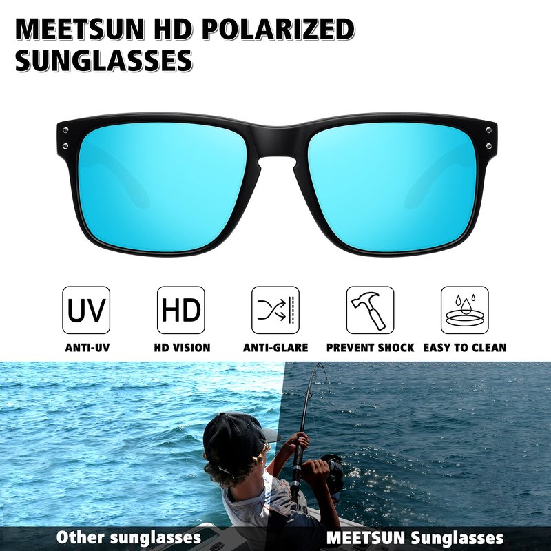 MEETSUN Polarized Sunglasses for Men Women Sports Driving Fishing Glasses UV400 Protection 3Pack-Black+Blue+G15 Lens