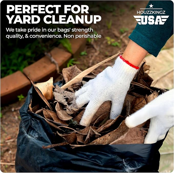 55 Gallon Large Trash Bags 20 Black Contractor Garbage Bags | Heavy Duty Lawn