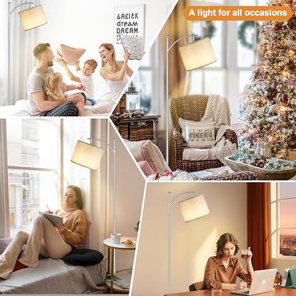 60" Floor Lamps with Remote Control & Bulb, Colors Temperature & Brightness Adjustable, Gray Shade & Silver Pole