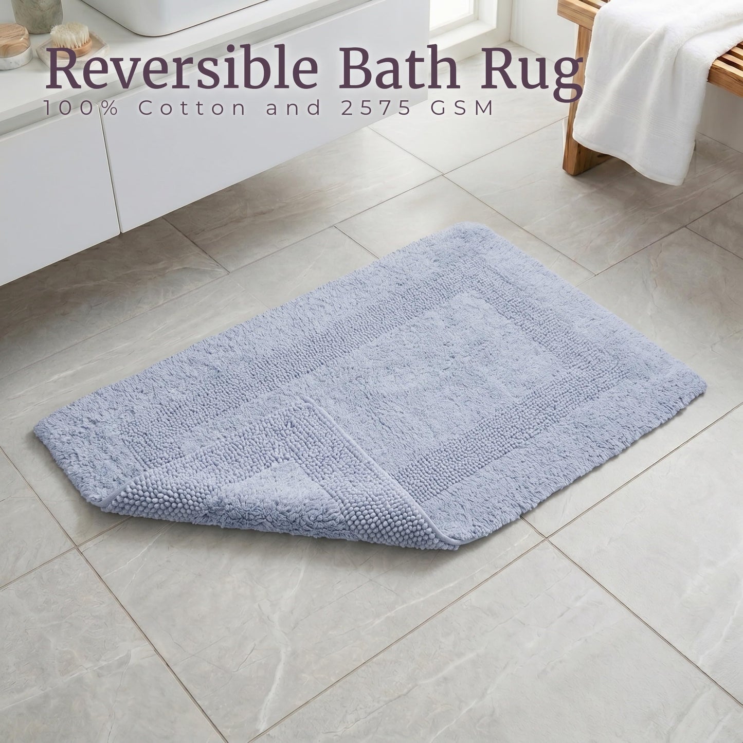 Cotton Bath Mat Set- 2 Piece 100 Percent Cotton Mats- Reversible, Soft, Absorbent and Machine Washable Bathroom Rugs By Lavish Home (Silver)