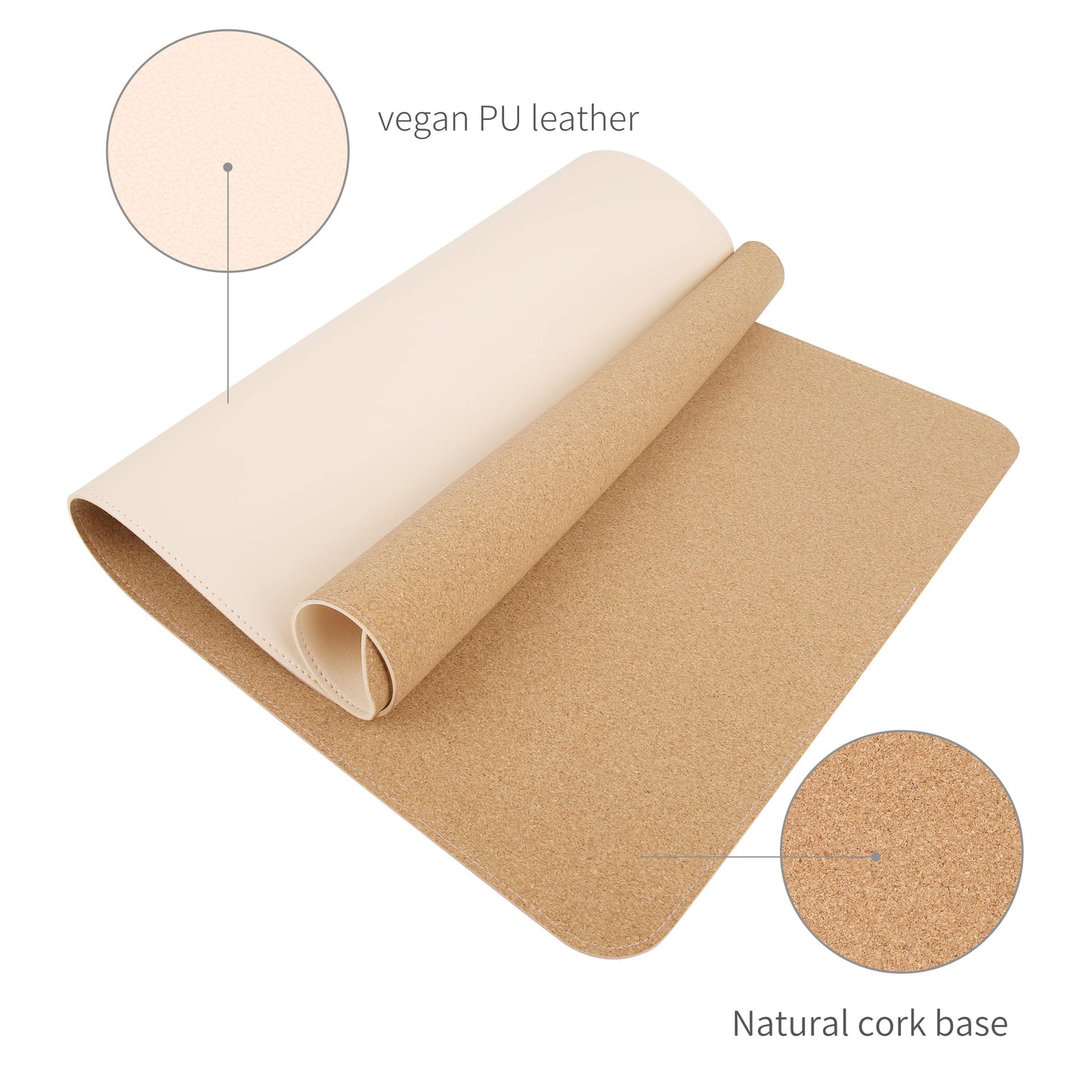 RENMTURE Dual-Sided Mouse Pad, Natural Cork & PU Leather Large Desk Pad for Office and Home Work, Desk Protector Non-Slip, Waterproof, Easy Clean (Apricot, 36"x17")