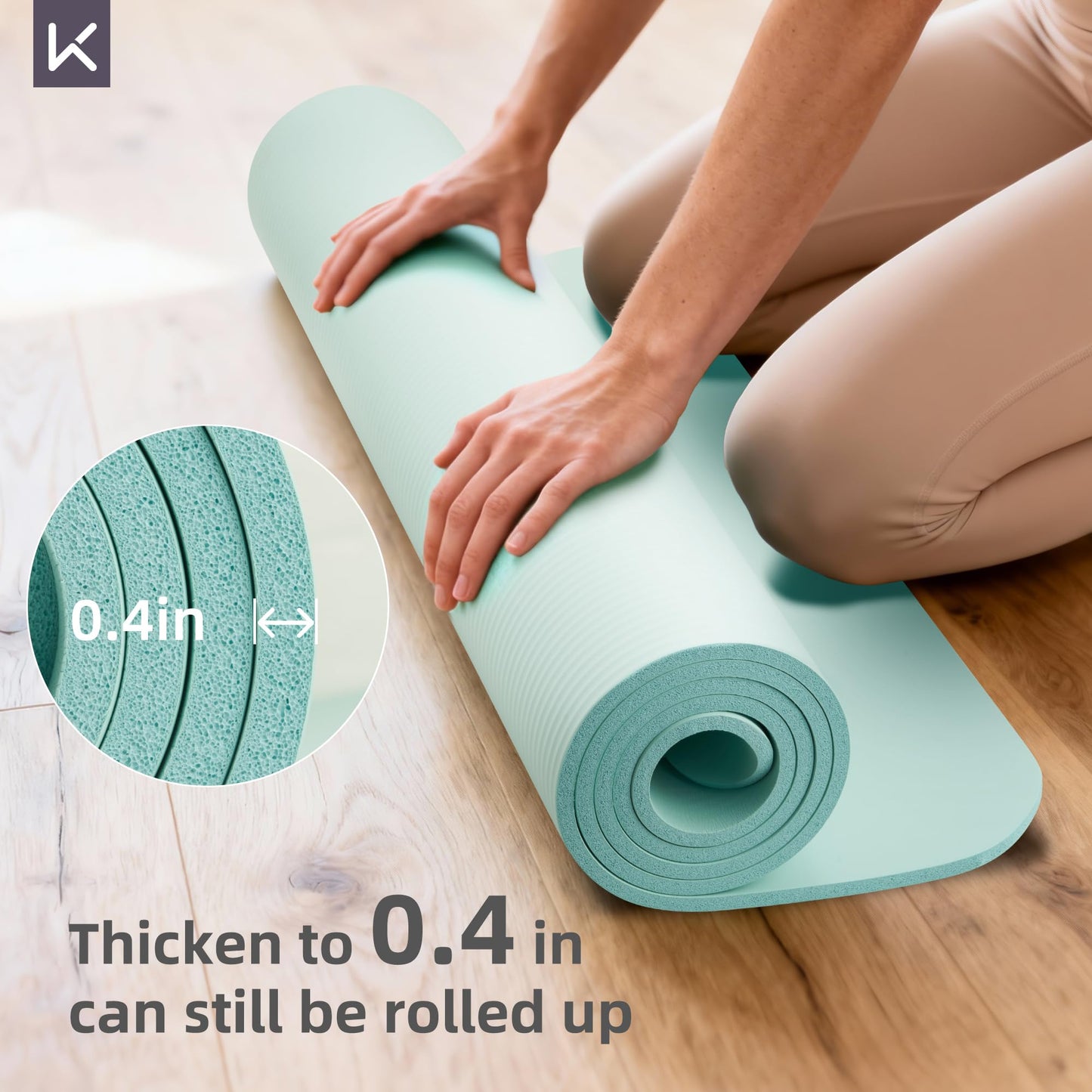 KEEP Extra Thick NBR Yoga Mat for Women & Men, 10mm Thick, 72”x32” Large Exercise Mat with Non-Slip Workout Mat for Yoga, Pilates, Stretching, Meditation – Wide & Cushioned Fitness Mat, Green