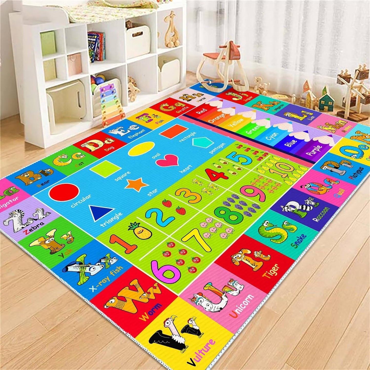 MLLgYq Kids Alphabet Play Game Rug - 6'x9' ABC Numbers and Shapes Educational Learning Toddler Carpet - Kids Room Playroom Classroom Kindergarten Activity Fun Soft Non-Slip Mat