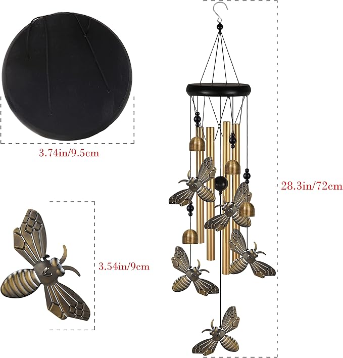 Bronze Bees Wind Chimes Decor, Portable Mobile Wind Catcher, Sympathy Wind Bells, Memorial Gifts for Mom, Housewarming, Blessing Windchime(Outside/Indoor/Home/Room/Porch/Tree/Yard/Garden Decorate)