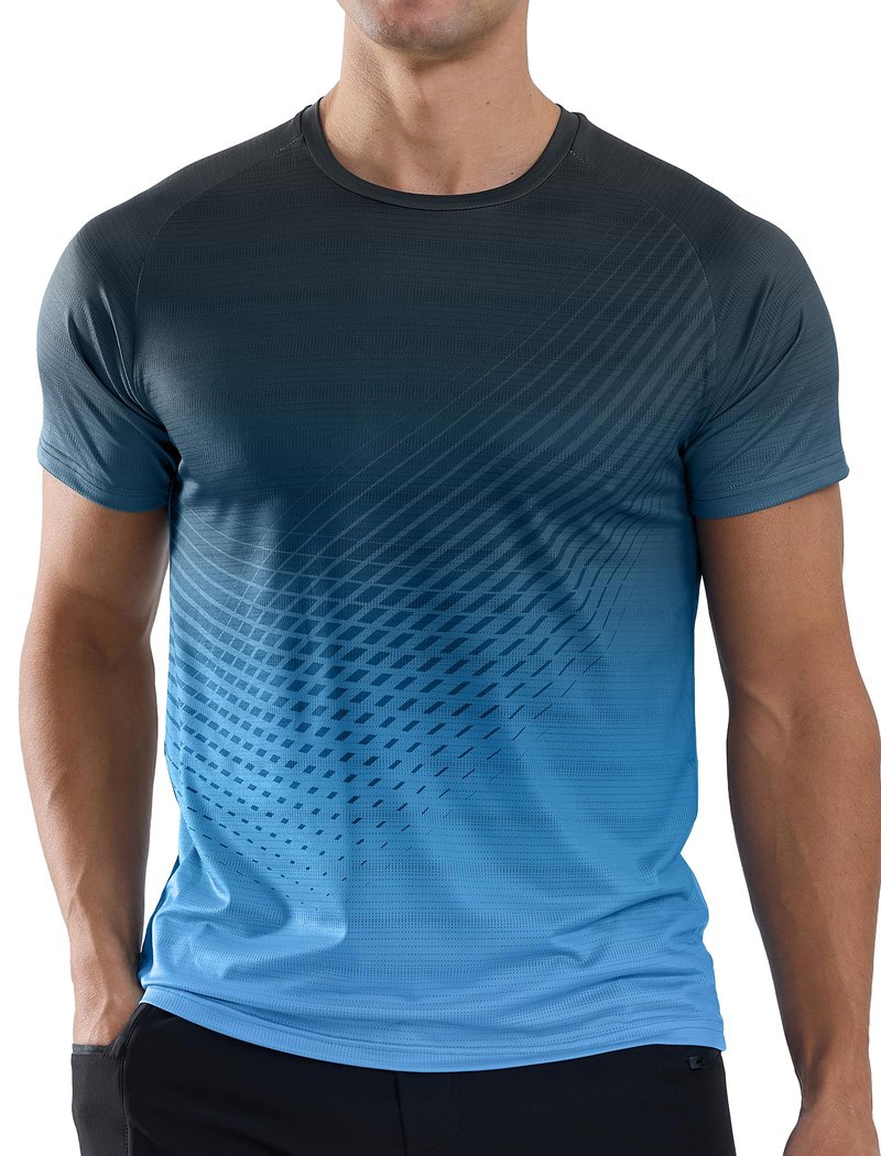 Men's Athletic Running T-Shirts Quick Dry Gym Workout Shirts Moisture Wicking Short-Sleeve Lightweight Sports Tee Tops Performance Activewear Gradient Green L