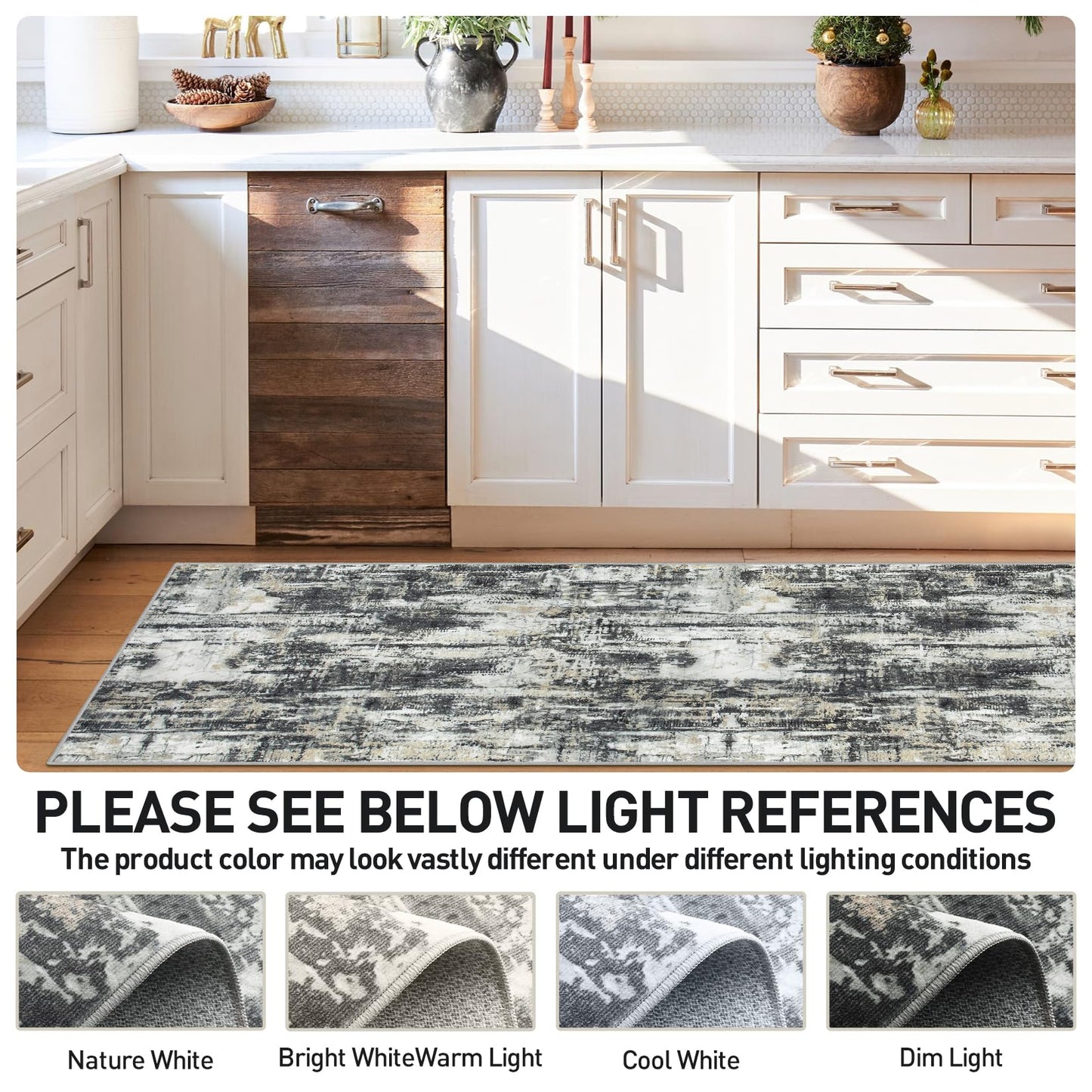 2'6''x8' Runner Rugs Washable Rug: Modern Abstract Hallway Runner Rug Indoor Soft Low Pile Thin Carpet Anti-Skid Non-Shedding Carpets for Kitchen, Entryway, Laundry, Bedroom - Black Grey Gold