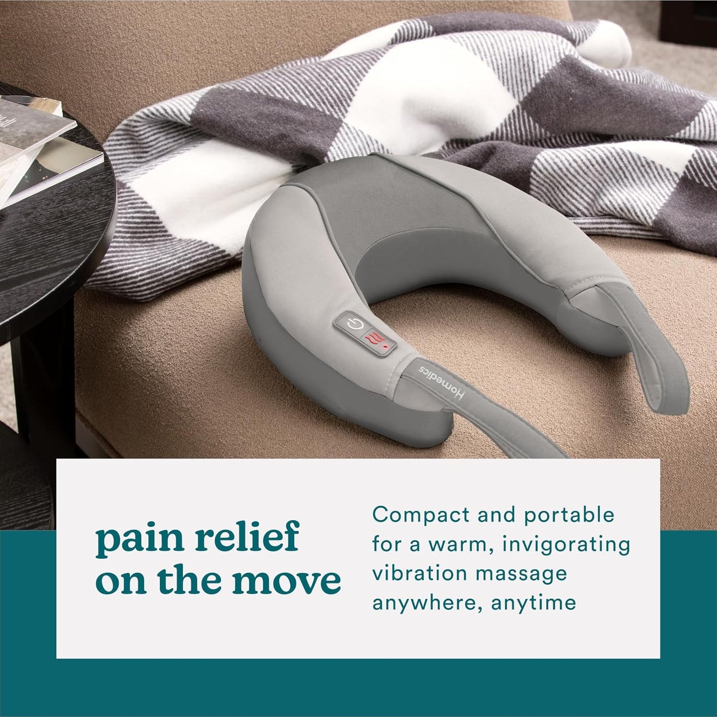 Homedics Pro Therapy Vibration Neck Massager with Heat — Soft Foam, Vibration Massage, Plus Soothing Heat and Choice of 2 Speeds, Pull Tighter to Increase Intensity, Tan