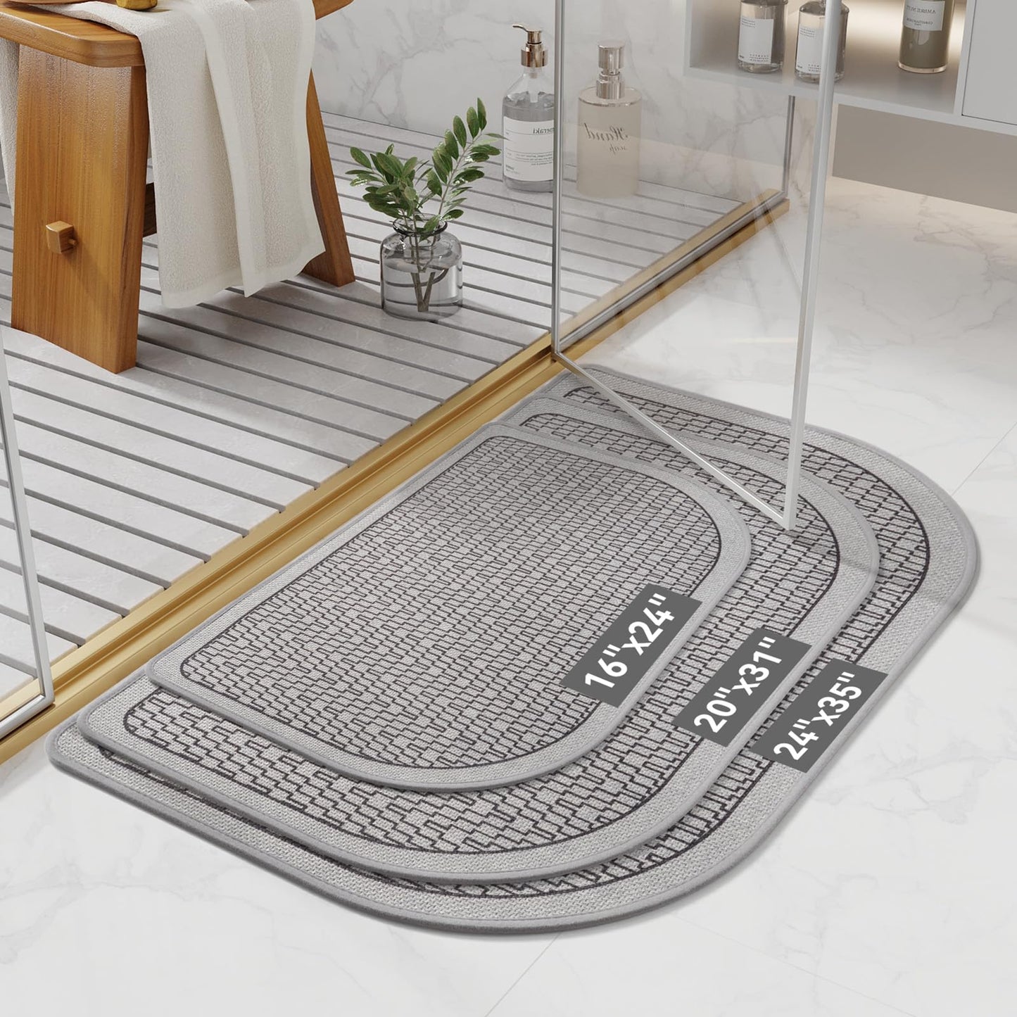 YDKGL Half Circle Bath Mat, Thin Bathroom Rugs Fit Under Door Quick Dry Non Slip Washable Bathroom Mat with Rubber Backing, Absorbent Half Round Shower Rug
