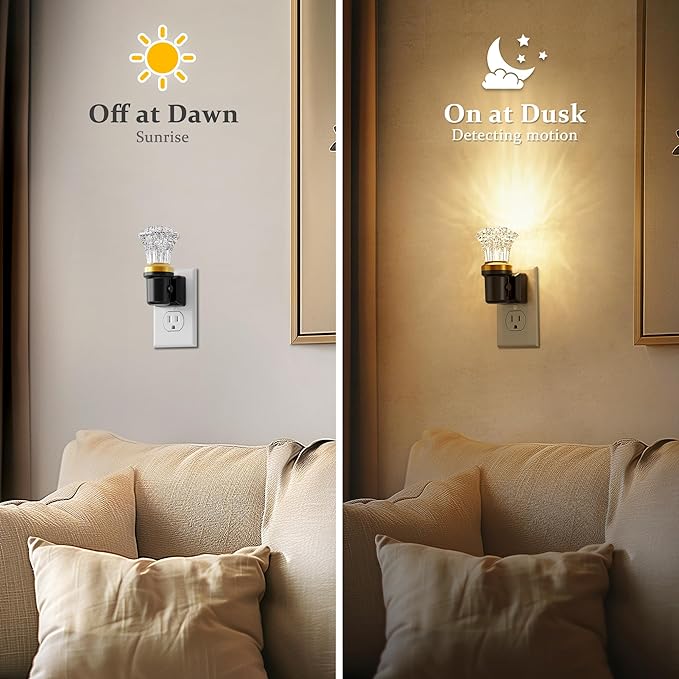 JandCase Night Lights Plug into Wall, 2 Pack Dimmable Night Light Pulg in, Diamond Automatic Night Lights with Auto Light Sensor, Adjustable Brightness 3000K LED Night Light, for Bedroom Hallway