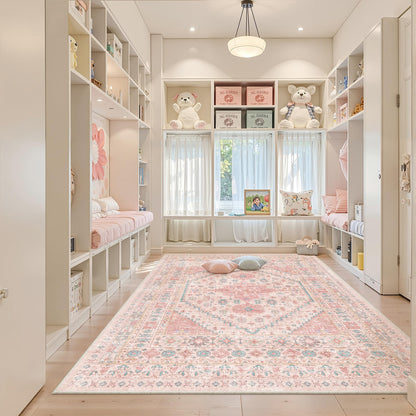 zesthome Pink Rug - 5x7 Area Rugs for Bedroom, Stain Resistant Washable Rugs for Nursery Room, Living Room, Home Decor, Girls Rug (Pink/Blue,5'x7')