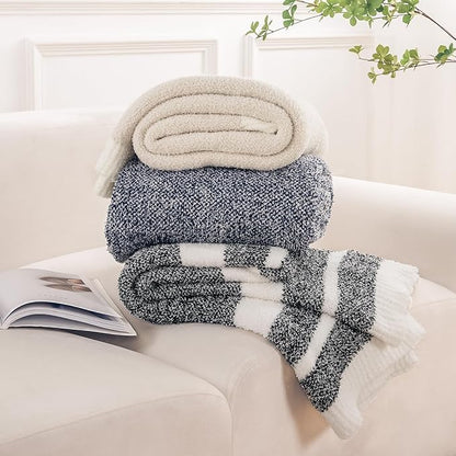 NEXHOME PRO Stripe Cozy Blanket Twin, Knit Fuzzy Throw Blanket for Couch Bed Sofa Picnic, Ultra Soft Blankets for Women Gifts Black 60 x 80 inches