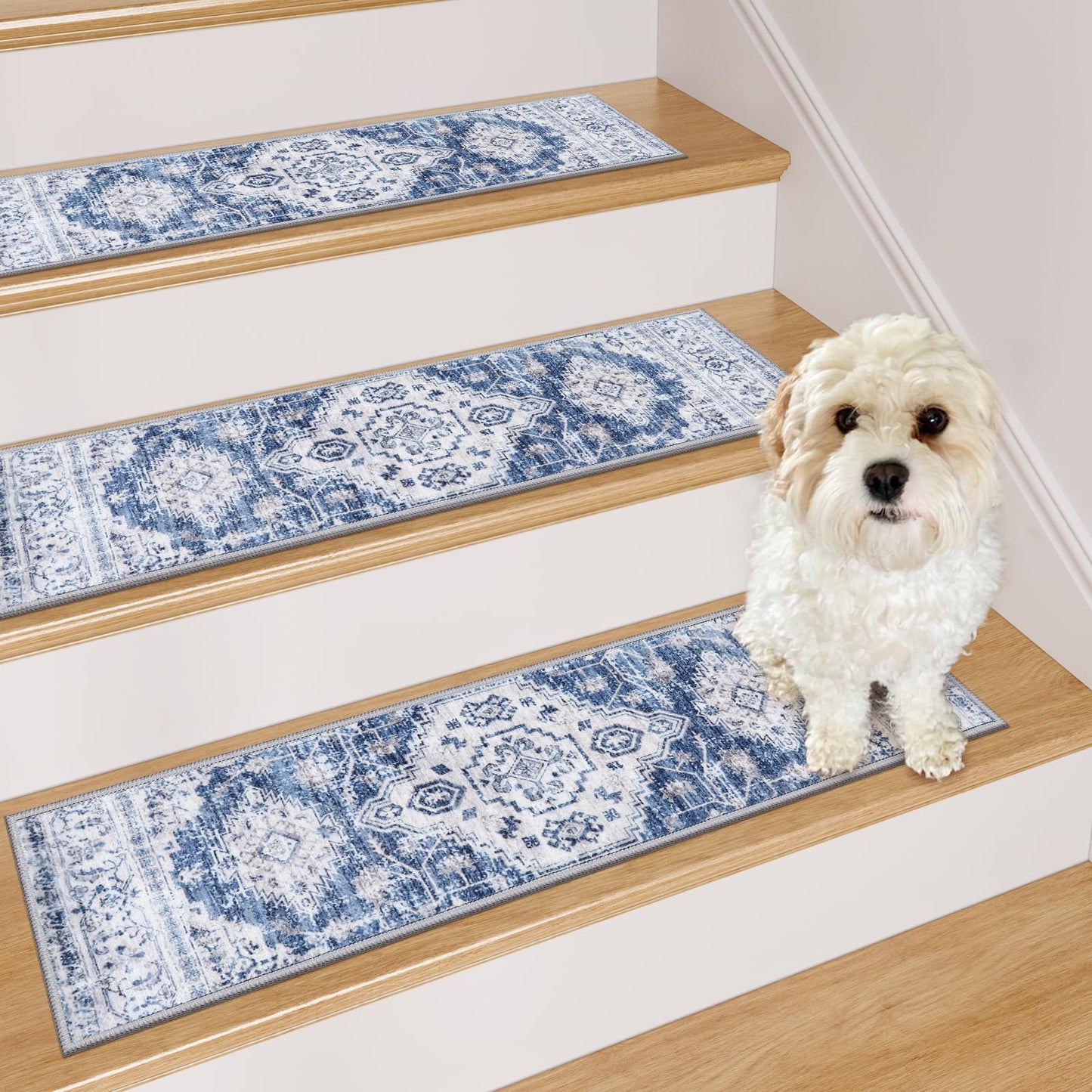 OJIA Non-Slip Stair Treads for Wooden Steps 30"x8" Indoor Stair Runner 15PCS Rubber Backed Soft Carpet Stair Treads Mat Staircase Step Treads Covers for Kids and Dogs