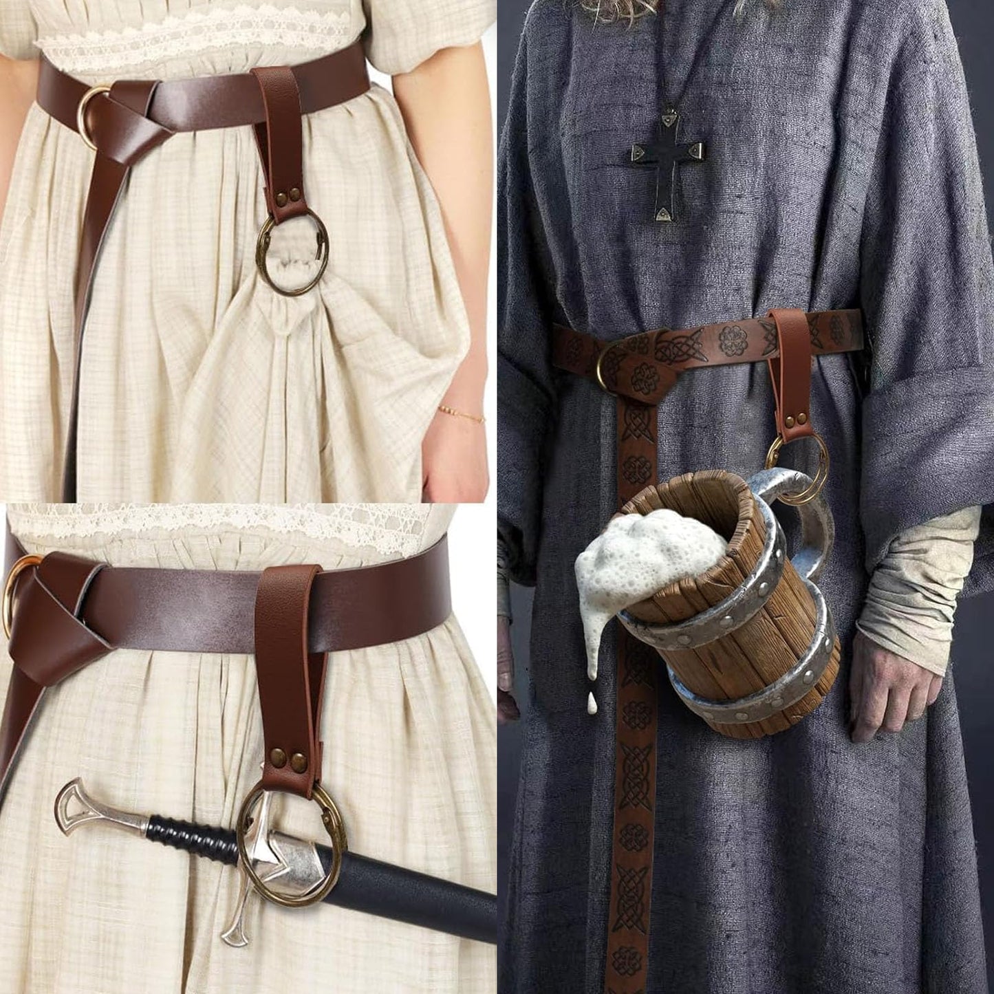 SUMGOGO Renaissance Belt Pouch Waist Phone Bag Potion Bottle Skirt Hike Hook Corset Retro Medieval Festival Costume Accessories (Brown, M-Waist/31.5"-38")