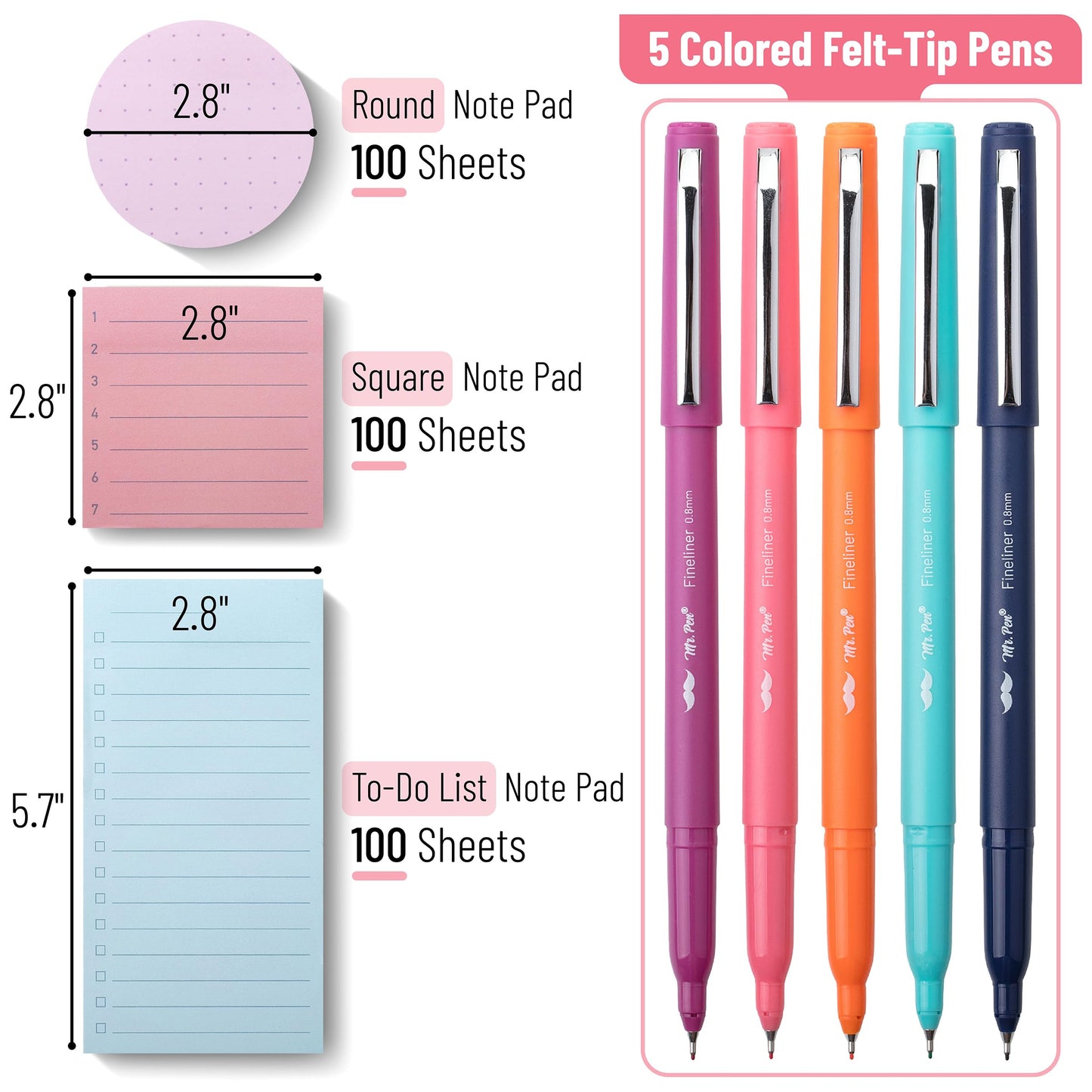 Mr. Pen- Sticky Notes Set Gift Box, Felt Tip Pens, Dotted Round, Lined & to Do List Self-Stick Sticky Pads for Bible Study, Office, School, Planning, Journaling & Organization