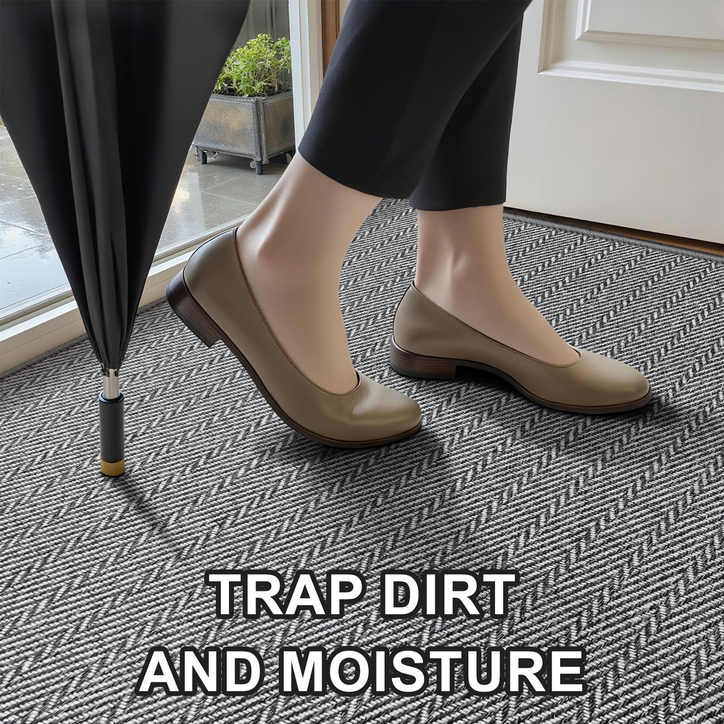 BEISIFLOOR Ultra Thin Door Mat Indoor Entrance 17"x29", Low-Profile Indoor Door Mat, Non Slip Entry Mat Rubber Backing Unique Herringbone Design Inside Doormat Dirt Trapper Entryway Mats, Grey